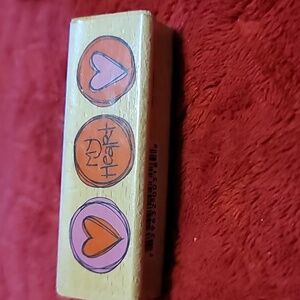 My Heart Phrase With Hearts  Wooden Rubber Stamp